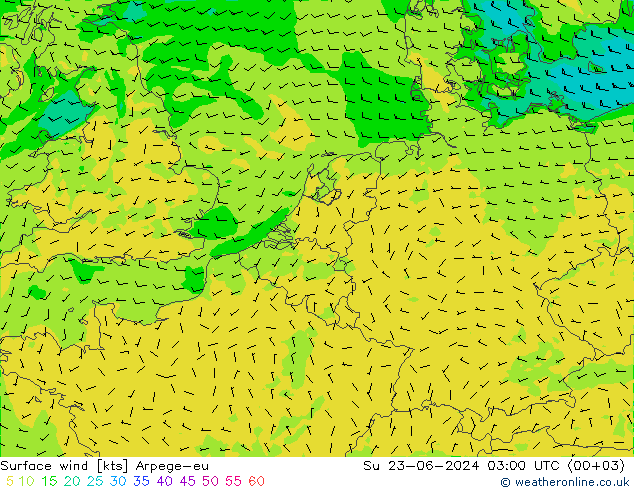 Viento 10 m Arpege-eu dom 23.06.2024 03 UTC