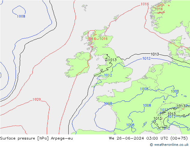 Surface pressure Arpege-eu We 26.06.2024 03 UTC