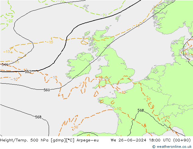 Height/Temp. 500 hPa Arpege-eu We 26.06.2024 18 UTC