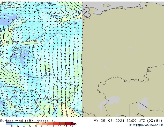 wiatr 10 m (bft) Arpege-eu śro. 26.06.2024 12 UTC