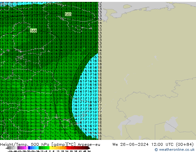 Height/Temp. 500 hPa Arpege-eu śro. 26.06.2024 12 UTC