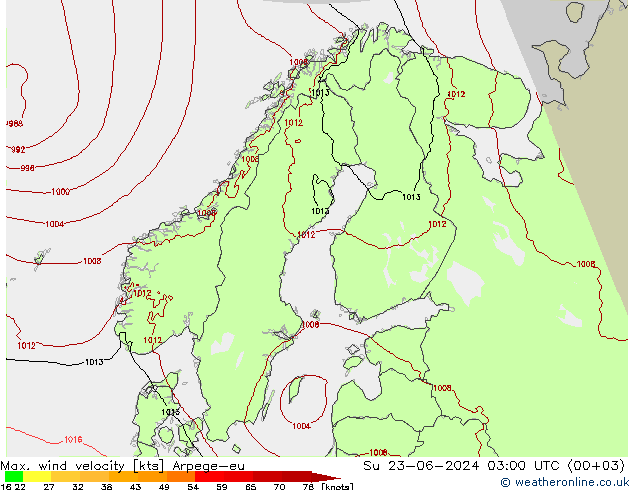 Windböen Arpege-eu So 23.06.2024 03 UTC