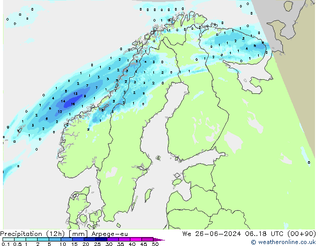 осадки (12h) Arpege-eu ср 26.06.2024 18 UTC