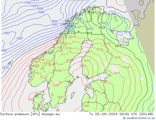 Atmosférický tlak Arpege-eu Út 25.06.2024 00 UTC