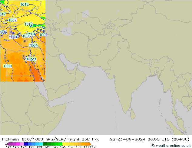 Thck 850-1000 гПа Arpege-eu Вс 23.06.2024 06 UTC