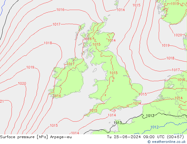 Surface pressure Arpege-eu Tu 25.06.2024 09 UTC