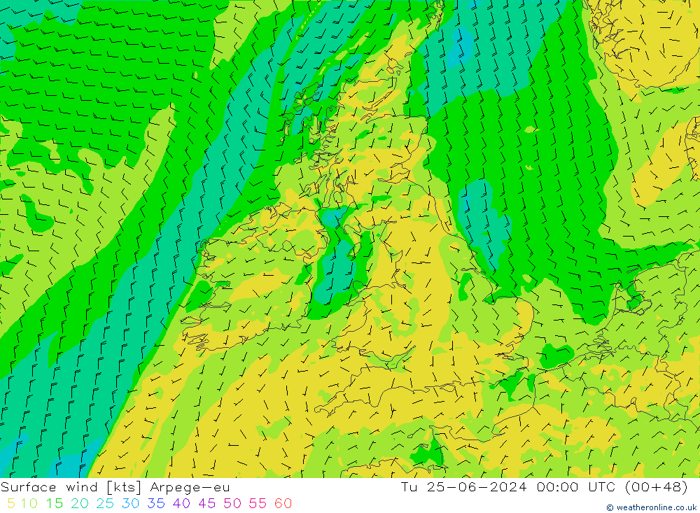 Surface wind Arpege-eu Tu 25.06.2024 00 UTC