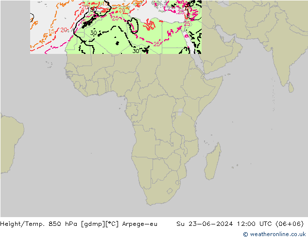 Yükseklik/Sıc. 850 hPa Arpege-eu Paz 23.06.2024 12 UTC