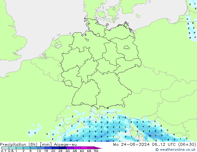 Yağış (6h) Arpege-eu Pzt 24.06.2024 12 UTC