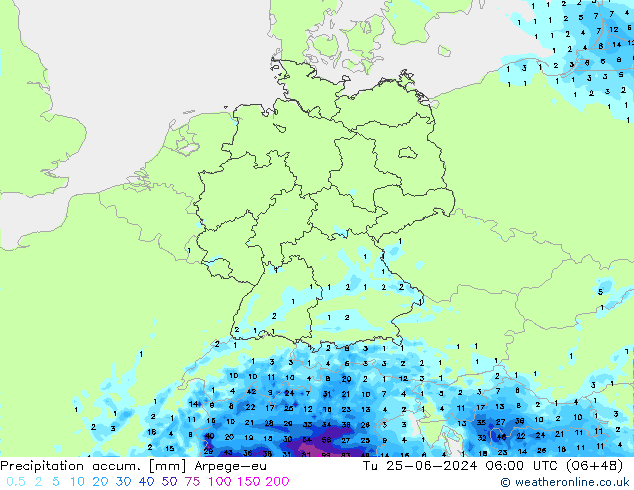Precipitation accum. Arpege-eu  25.06.2024 06 UTC