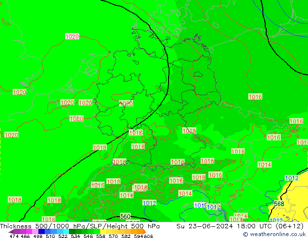 Thck 500-1000hPa Arpege-eu Su 23.06.2024 18 UTC