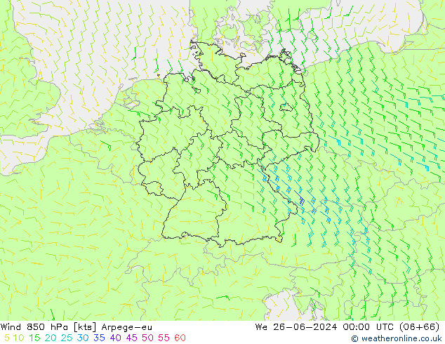 Wind 850 hPa Arpege-eu wo 26.06.2024 00 UTC