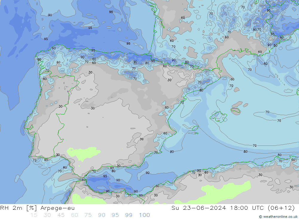 RH 2m Arpege-eu Dom 23.06.2024 18 UTC