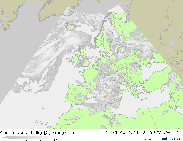 Cloud cover (middle) Arpege-eu Su 23.06.2024 18 UTC
