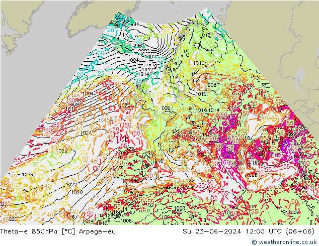 Theta-e 850hPa Arpege-eu 星期日 23.06.2024 12 UTC