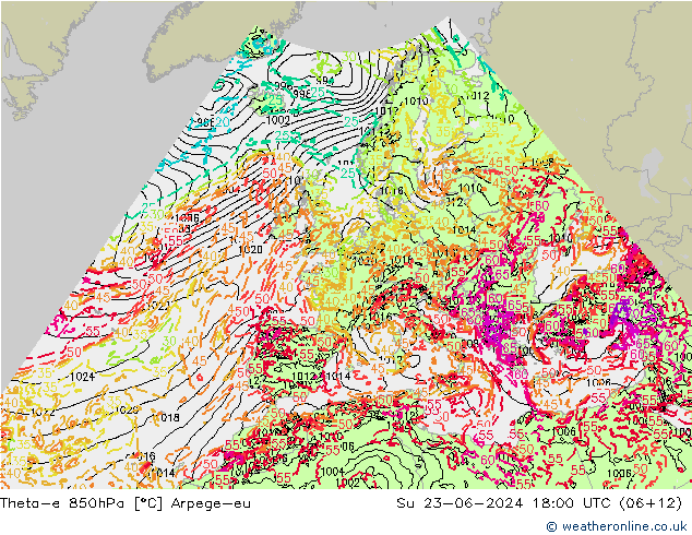 Theta-e 850hPa Arpege-eu Paz 23.06.2024 18 UTC