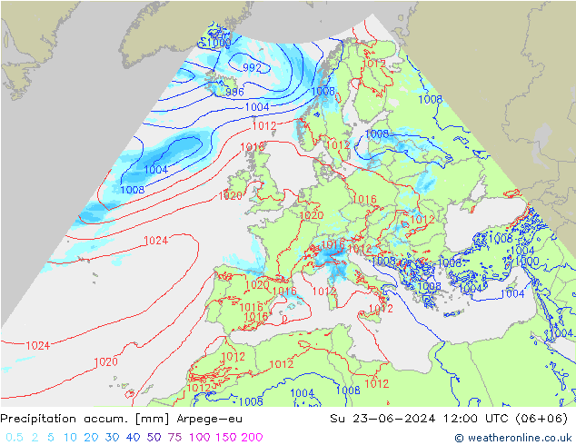 Precipitation accum. Arpege-eu nie. 23.06.2024 12 UTC