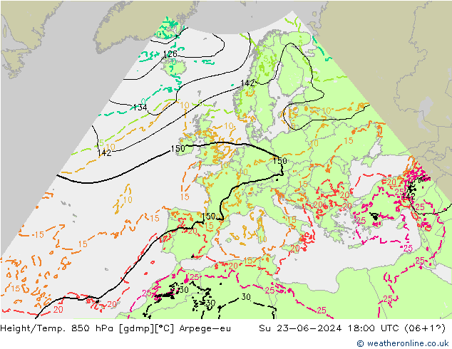 Height/Temp. 850 hPa Arpege-eu Su 23.06.2024 18 UTC