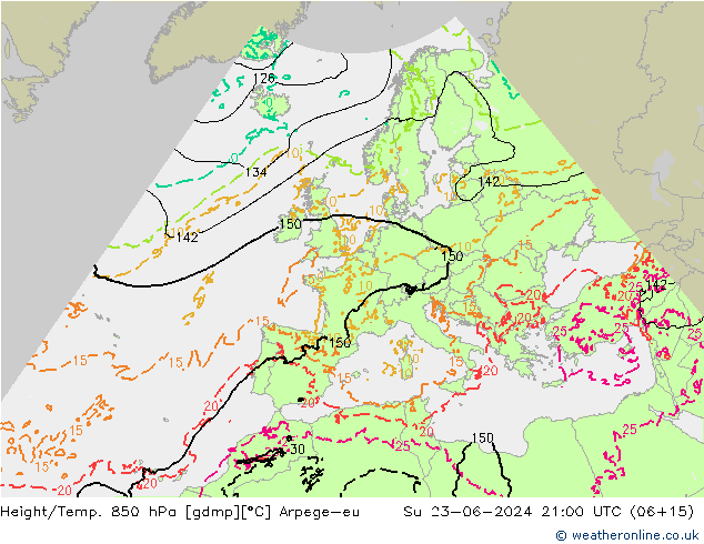 Height/Temp. 850 hPa Arpege-eu Su 23.06.2024 21 UTC