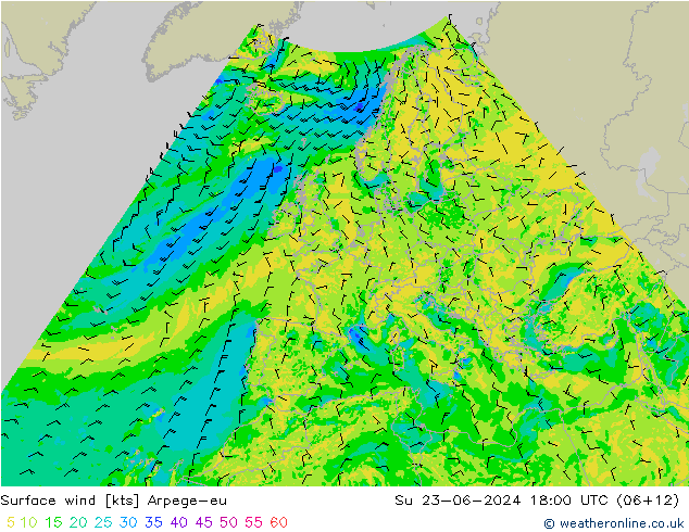 Wind 10 m Arpege-eu zo 23.06.2024 18 UTC