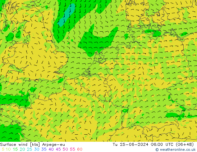 Viento 10 m Arpege-eu mar 25.06.2024 06 UTC