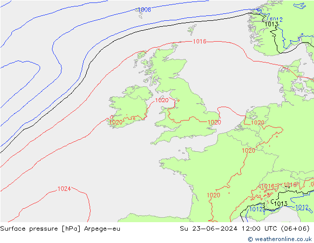 Pressione al suolo Arpege-eu dom 23.06.2024 12 UTC