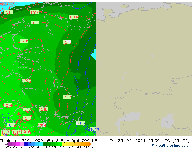 Dikte700-1000 hPa Arpege-eu wo 26.06.2024 06 UTC