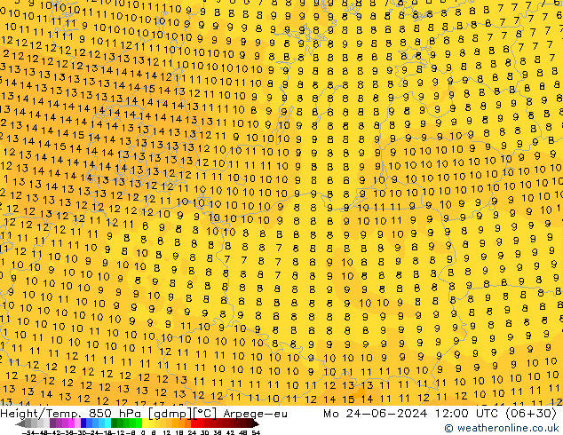 Height/Temp. 850 hPa Arpege-eu Mo 24.06.2024 12 UTC