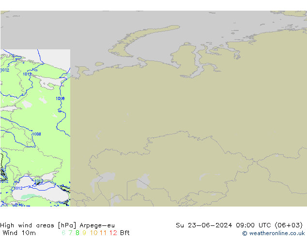 High wind areas Arpege-eu Dom 23.06.2024 09 UTC