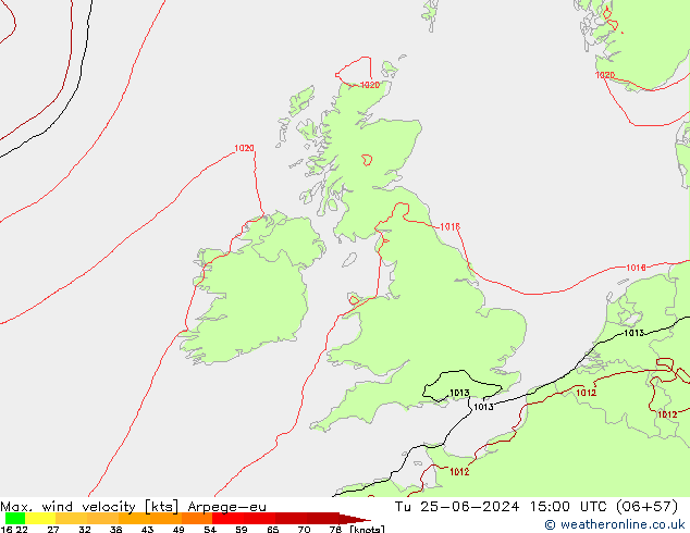 Max. wind velocity Arpege-eu  25.06.2024 15 UTC