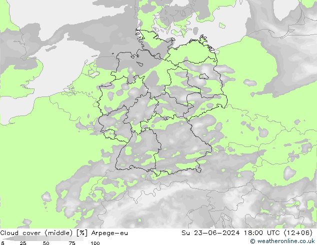 oblačnosti uprostřed Arpege-eu Ne 23.06.2024 18 UTC