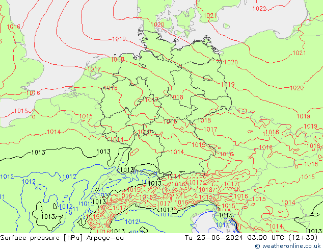 Atmosférický tlak Arpege-eu Út 25.06.2024 03 UTC