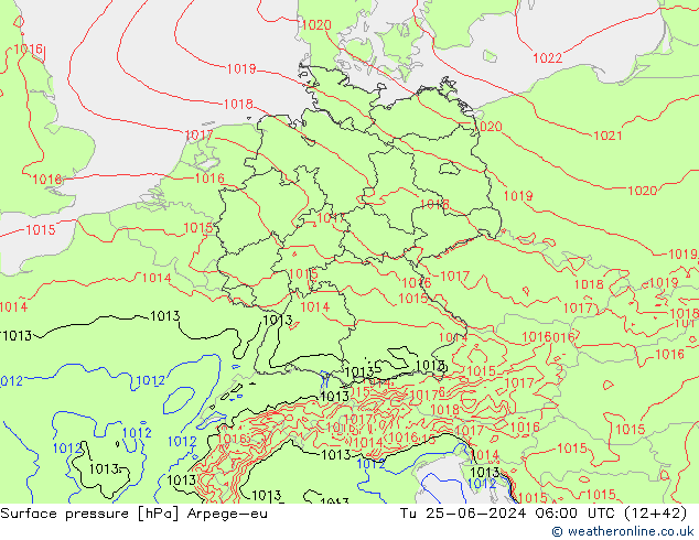 Surface pressure Arpege-eu Tu 25.06.2024 06 UTC