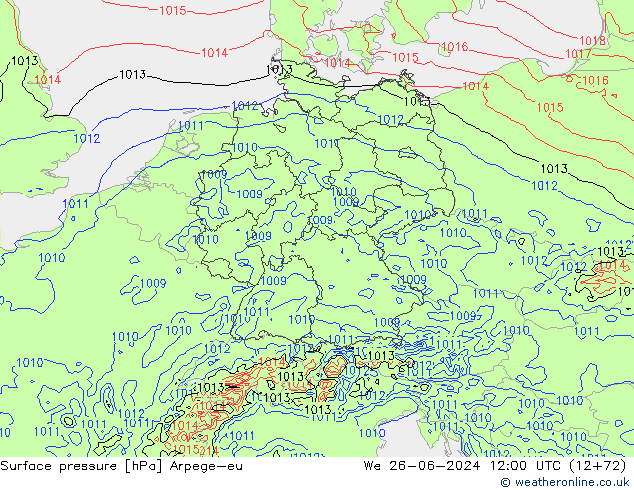 Presión superficial Arpege-eu mié 26.06.2024 12 UTC