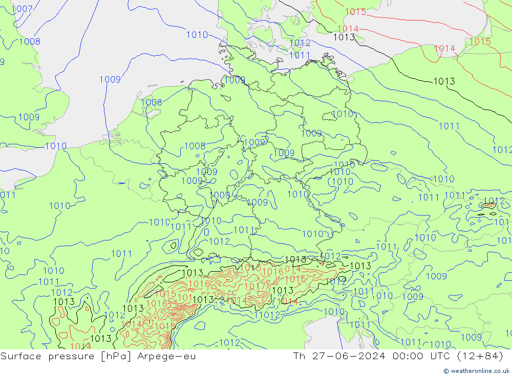 приземное давление Arpege-eu чт 27.06.2024 00 UTC