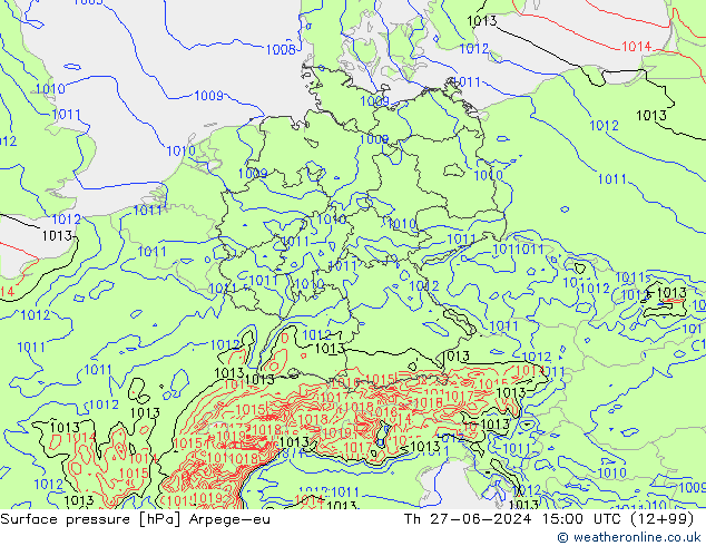 Surface pressure Arpege-eu Th 27.06.2024 15 UTC