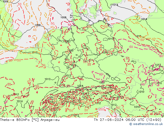 Theta-e 850hPa Arpege-eu Th 27.06.2024 06 UTC