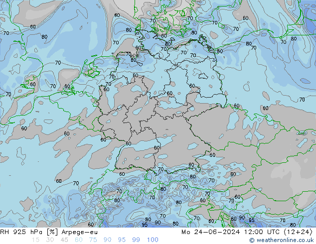 RH 925 hPa Arpege-eu Mo 24.06.2024 12 UTC