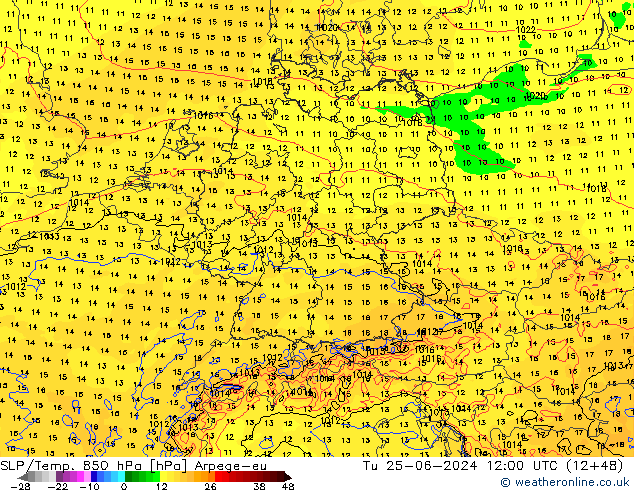 SLP/Temp. 850 hPa Arpege-eu 星期二 25.06.2024 12 UTC