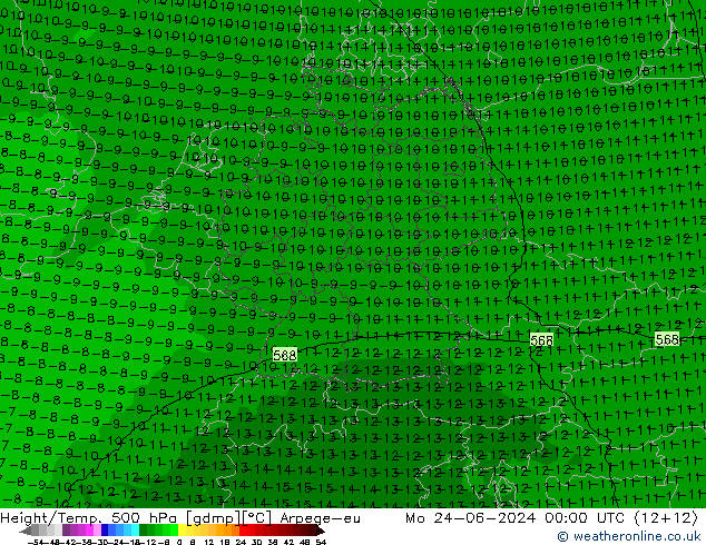 Height/Temp. 500 hPa Arpege-eu Mo 24.06.2024 00 UTC