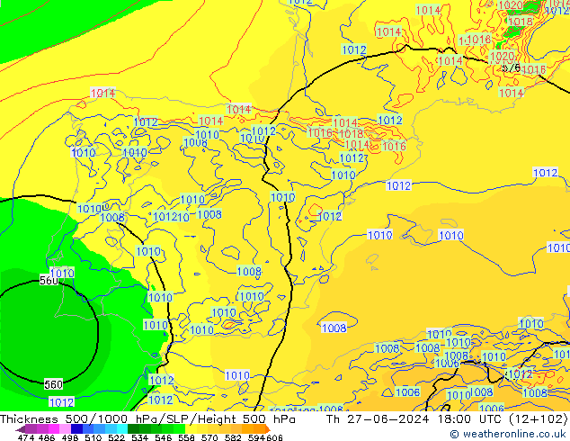 Thck 500-1000hPa Arpege-eu gio 27.06.2024 18 UTC