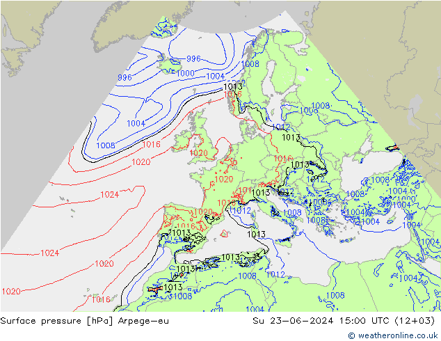 地面气压 Arpege-eu 星期日 23.06.2024 15 UTC