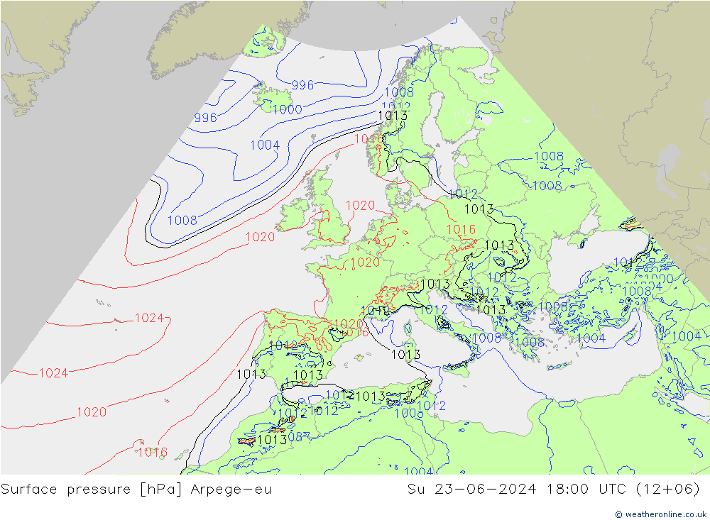 Atmosférický tlak Arpege-eu Ne 23.06.2024 18 UTC