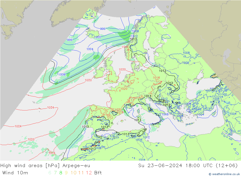 High wind areas Arpege-eu 星期日 23.06.2024 18 UTC