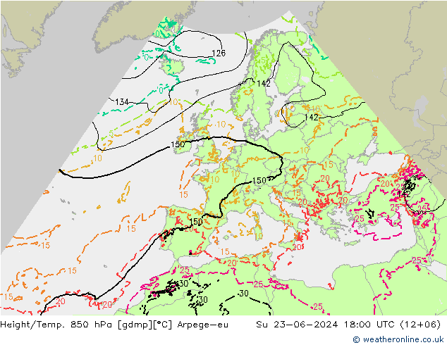 Height/Temp. 850 hPa Arpege-eu 星期日 23.06.2024 18 UTC