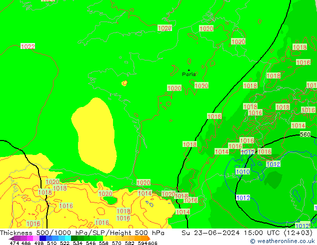 Thck 500-1000гПа Arpege-eu Вс 23.06.2024 15 UTC