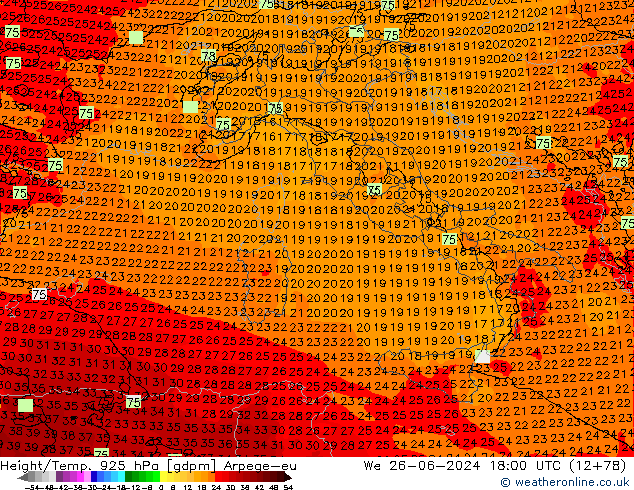 Height/Temp. 925 hPa Arpege-eu We 26.06.2024 18 UTC