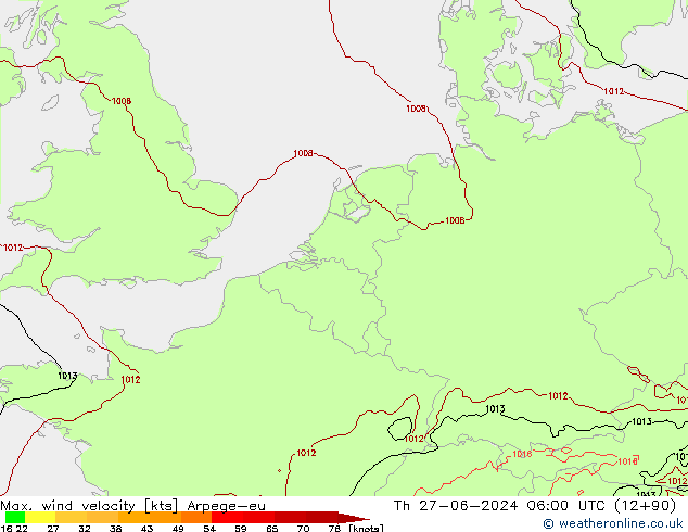 Max. wind snelheid Arpege-eu do 27.06.2024 06 UTC