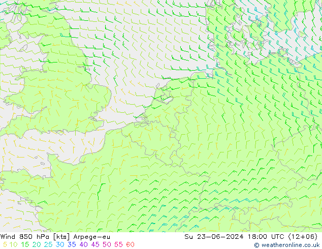 Viento 850 hPa Arpege-eu dom 23.06.2024 18 UTC