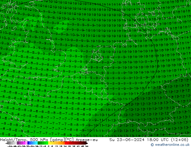 Height/Temp. 500 hPa Arpege-eu 星期日 23.06.2024 18 UTC